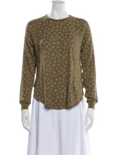 Pre-owned The Great Floral Print Crew Neck Top In Green