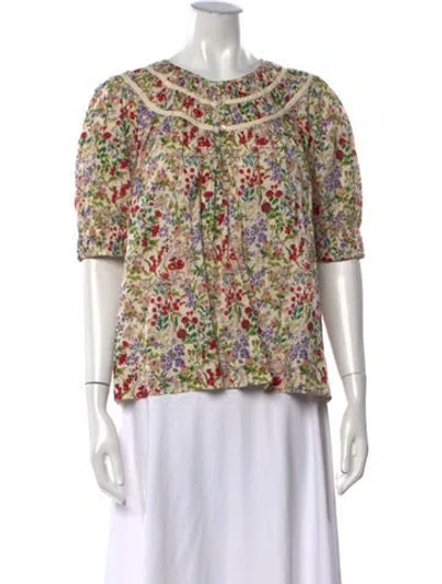 Pre-owned The Great Floral Print Crew Neck Top In Neutrals