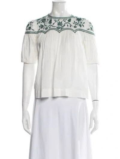 Pre-owned The Great Floral Print Crew Neck Top In White