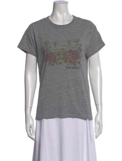 Pre-owned The Great Floral Print Crew Neck T-shirt In Gray