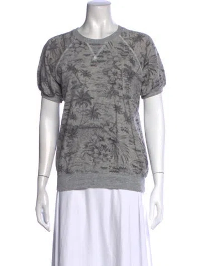 Pre-owned The Great Floral Print Crew Neck T-shirt In Gray