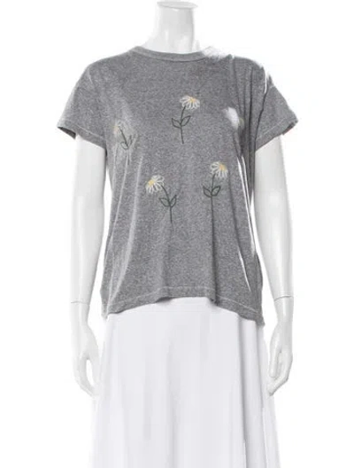 Pre-owned The Great Floral Print Crew Neck T-shirt In Gray