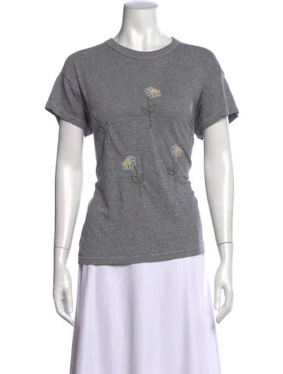 Pre-owned The Great Floral Print Crew Neck T-shirt In Gray