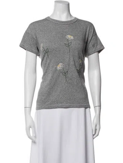 Pre-owned The Great Floral Print Crew Neck T-shirt In Grey
