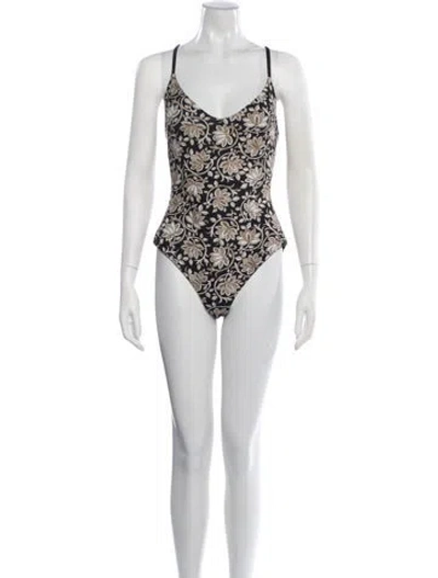 Pre-owned The Great Floral Print Cutout Accent One-piece In Green