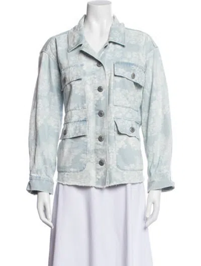Pre-owned The Great Floral Print Denim Jacket In Blue