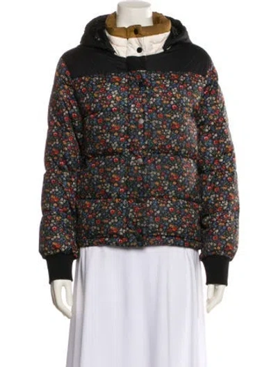 Pre-owned The Great Floral Print Down Coat In Black