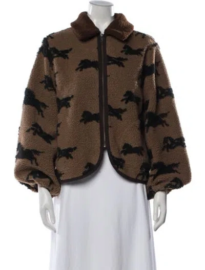 Pre-owned The Great Floral Print Faux Fur Jacket In Brown