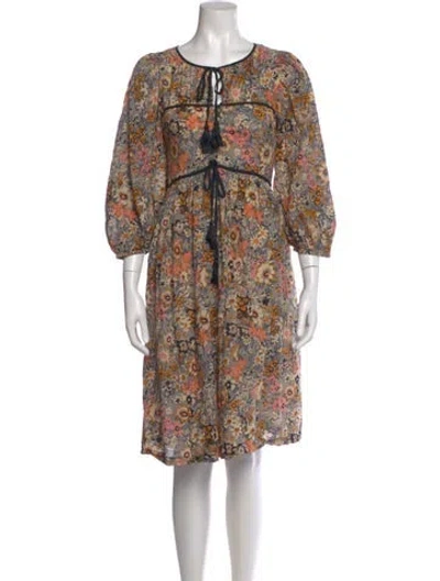 Pre-owned The Great Floral Print Knee-length Dress In Neutral