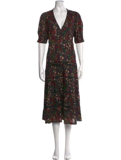 Pre-owned The Great Floral Print Long Dress In Black