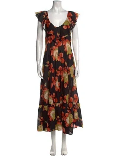 Pre-owned The Great Floral Print Long Dress In Black