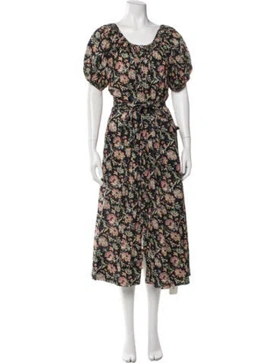 Pre-owned The Great Floral Print Long Dress In Black