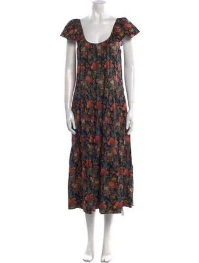 Pre-owned The Great Floral Print Long Dress In Black