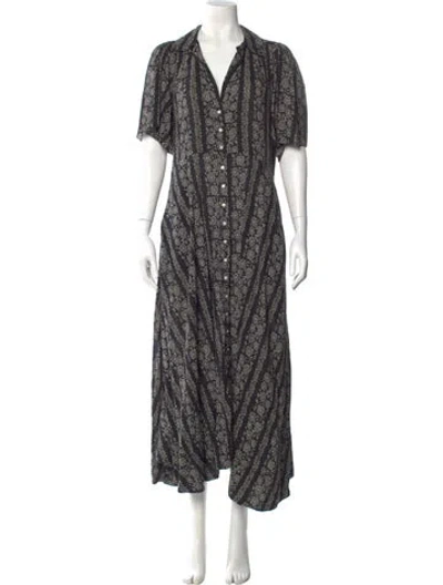 Pre-owned The Great Floral Print Long Dress In Black