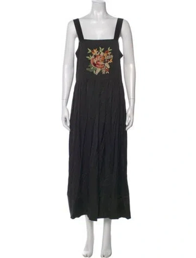 Pre-owned The Great Floral Print Long Dress In Black
