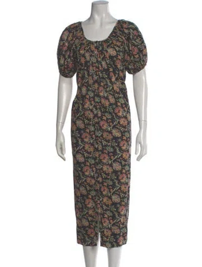 Pre-owned The Great Floral Print Long Dress In Black