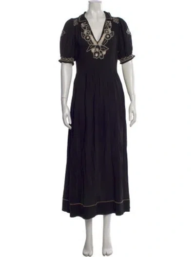 Pre-owned The Great Floral Print Long Dress In Black