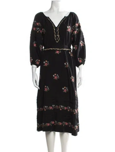 Pre-owned The Great Floral Print Long Dress In Black