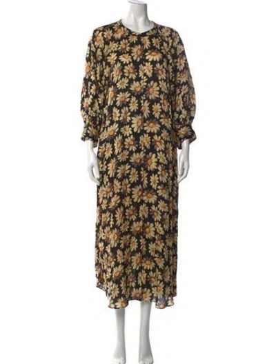 Pre-owned The Great Floral Print Long Dress In Black
