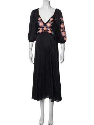 Pre-owned The Great Floral Print Long Dress In Black