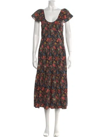 Pre-owned The Great Floral Print Long Dress In Black