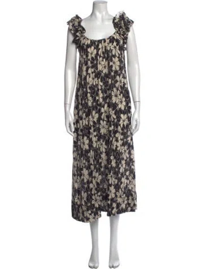 Pre-owned The Great Floral Print Long Dress In Black
