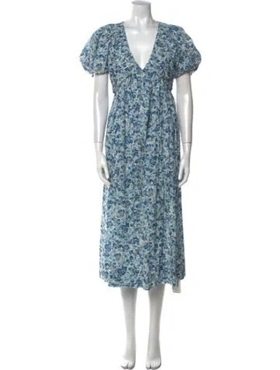 Pre-owned The Great Floral Print Long Dress In Blue