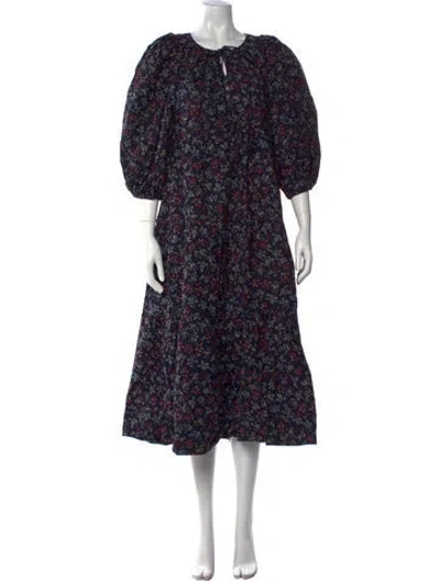 Pre-owned The Great Floral Print Long Dress In Blue