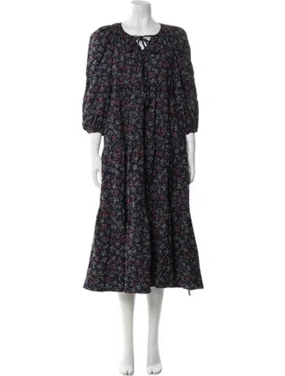 Pre-owned The Great Floral Print Long Dress In Blue