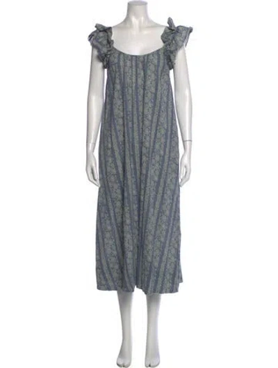 Pre-owned The Great Floral Print Long Dress In Blue