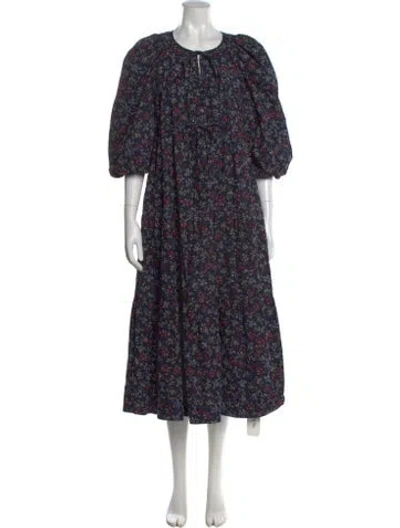 Pre-owned The Great Floral Print Long Dress In Blue
