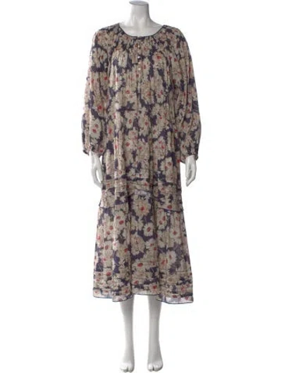 Pre-owned The Great Floral Print Long Dress In Blue