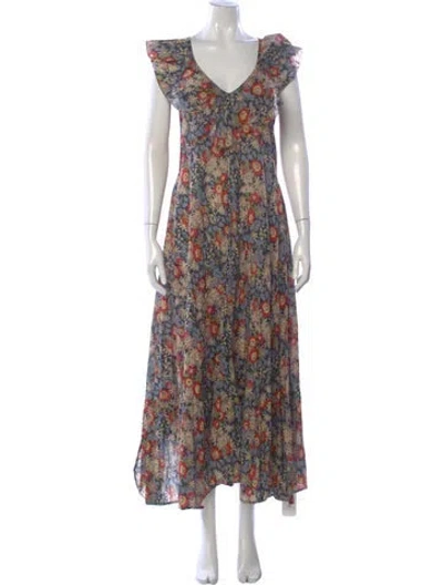 Pre-owned The Great Floral Print Long Dress In Blue