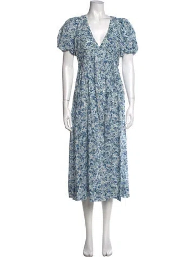 Pre-owned The Great Floral Print Long Dress In Blue