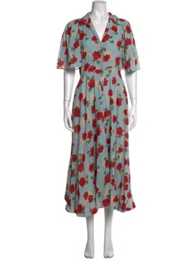 Pre-owned The Great Floral Print Long Dress In Blue