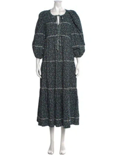 Pre-owned The Great Floral Print Long Dress In Blue