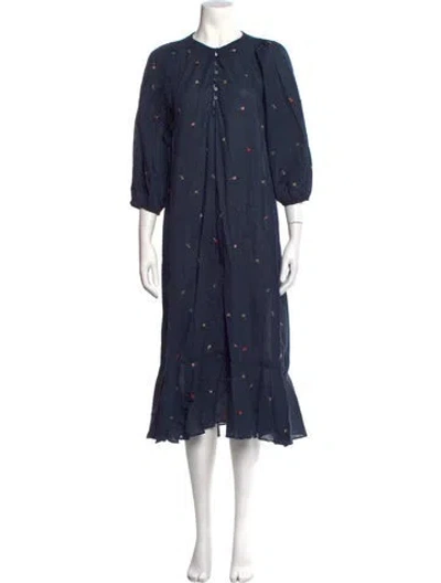 Pre-owned The Great Floral Print Long Dress In Blue