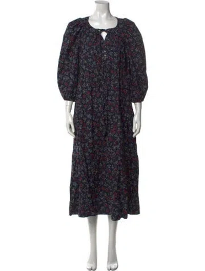 Pre-owned The Great Floral Print Long Dress In Blue