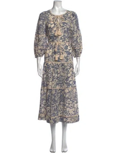 Pre-owned The Great Floral Print Long Dress In Blue/neutrals
