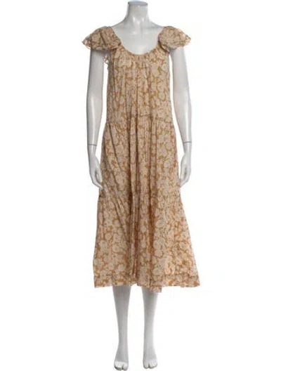 Pre-owned The Great Floral Print Long Dress In Brown