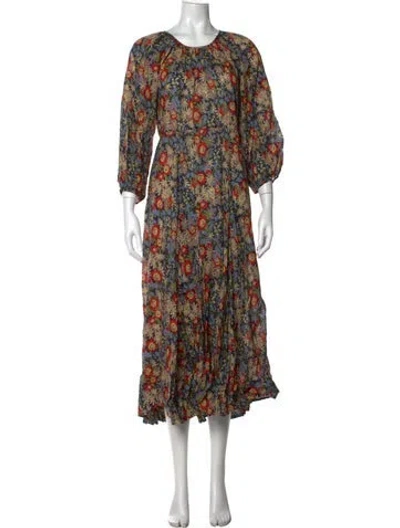 Pre-owned The Great Floral Print Long Dress In Brown