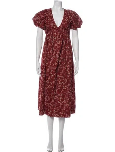 Pre-owned The Great Floral Print Long Dress In Burgundy