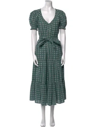 Pre-owned The Great Floral Print Long Dress In Green