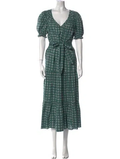 Pre-owned The Great Floral Print Long Dress In Green