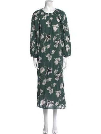 Pre-owned The Great Floral Print Long Dress In Green