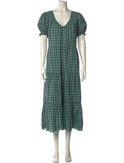Pre-owned The Great Floral Print Long Dress In Green