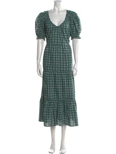 Pre-owned The Great Floral Print Long Dress In Green