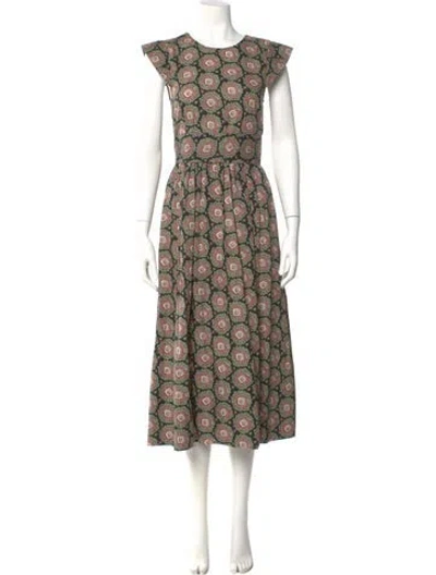 Pre-owned The Great Floral Print Long Dress In Green