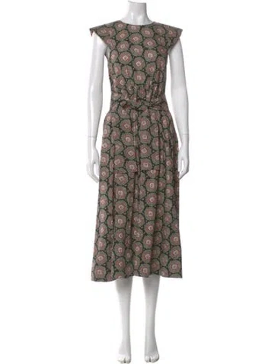 Pre-owned The Great Floral Print Long Dress In Green