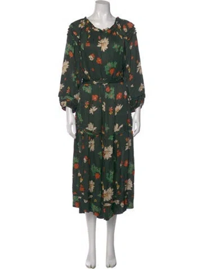 Pre-owned The Great Floral Print Long Dress In Green
